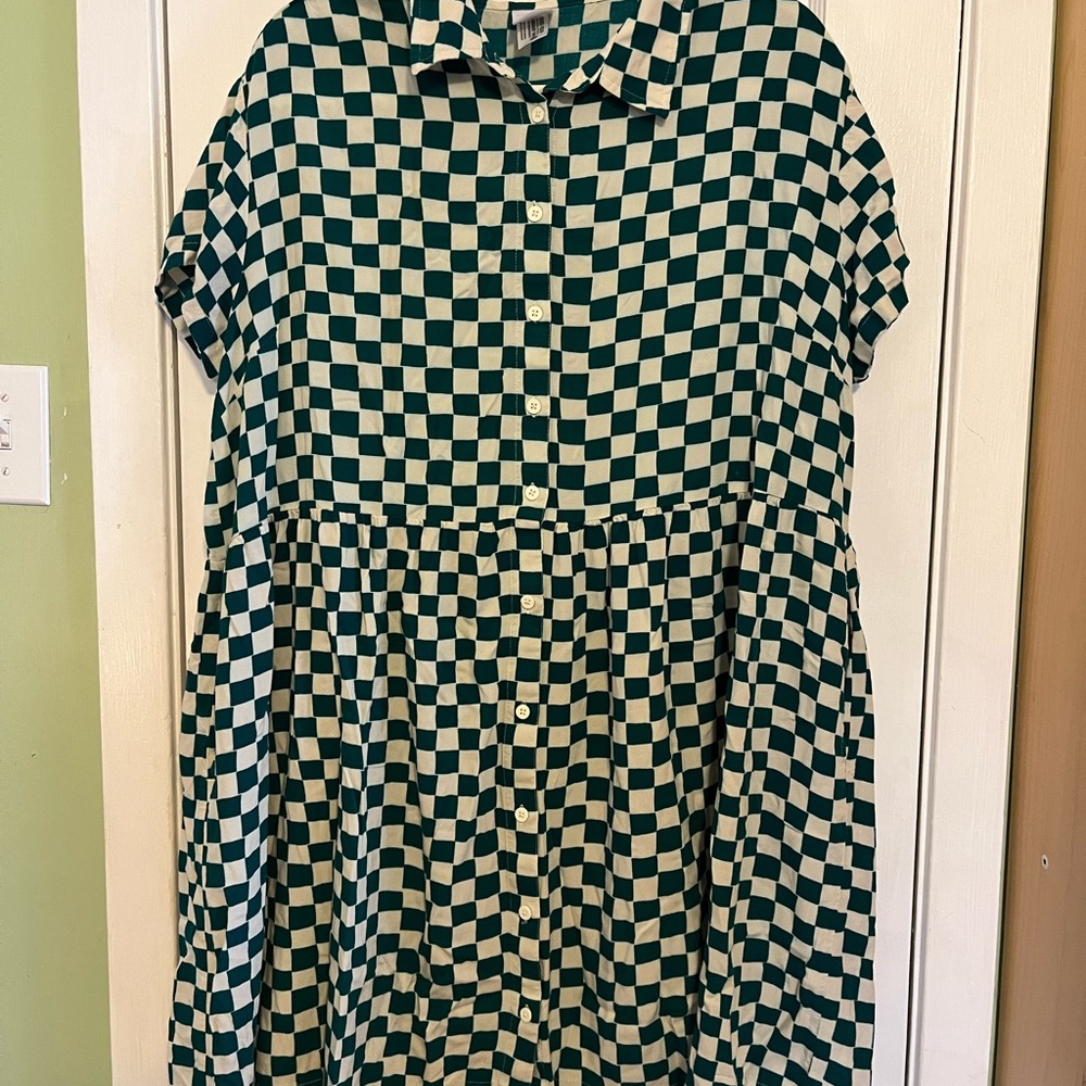 Checkered Green and Cream Kids Dress